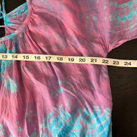 Sacred Threads Dress Women Medium Cold Shoulder Tie Dye Rayon Tunic Coverup Boho - Picture 10 of 11